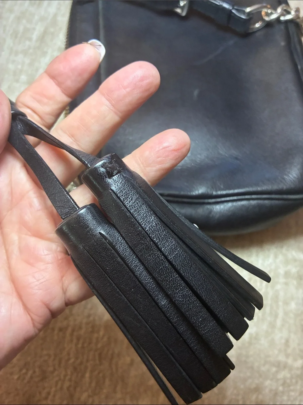 Coach Black Leather Crossbody with Chain Strap and Tassel